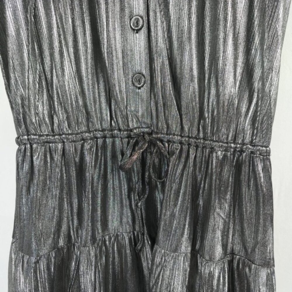 NWT REBECCA MINKOFF OLLIE Gray Silver GUNMETAL Shiny Button Mini Dress MEDIUM - Picture 14 of 16